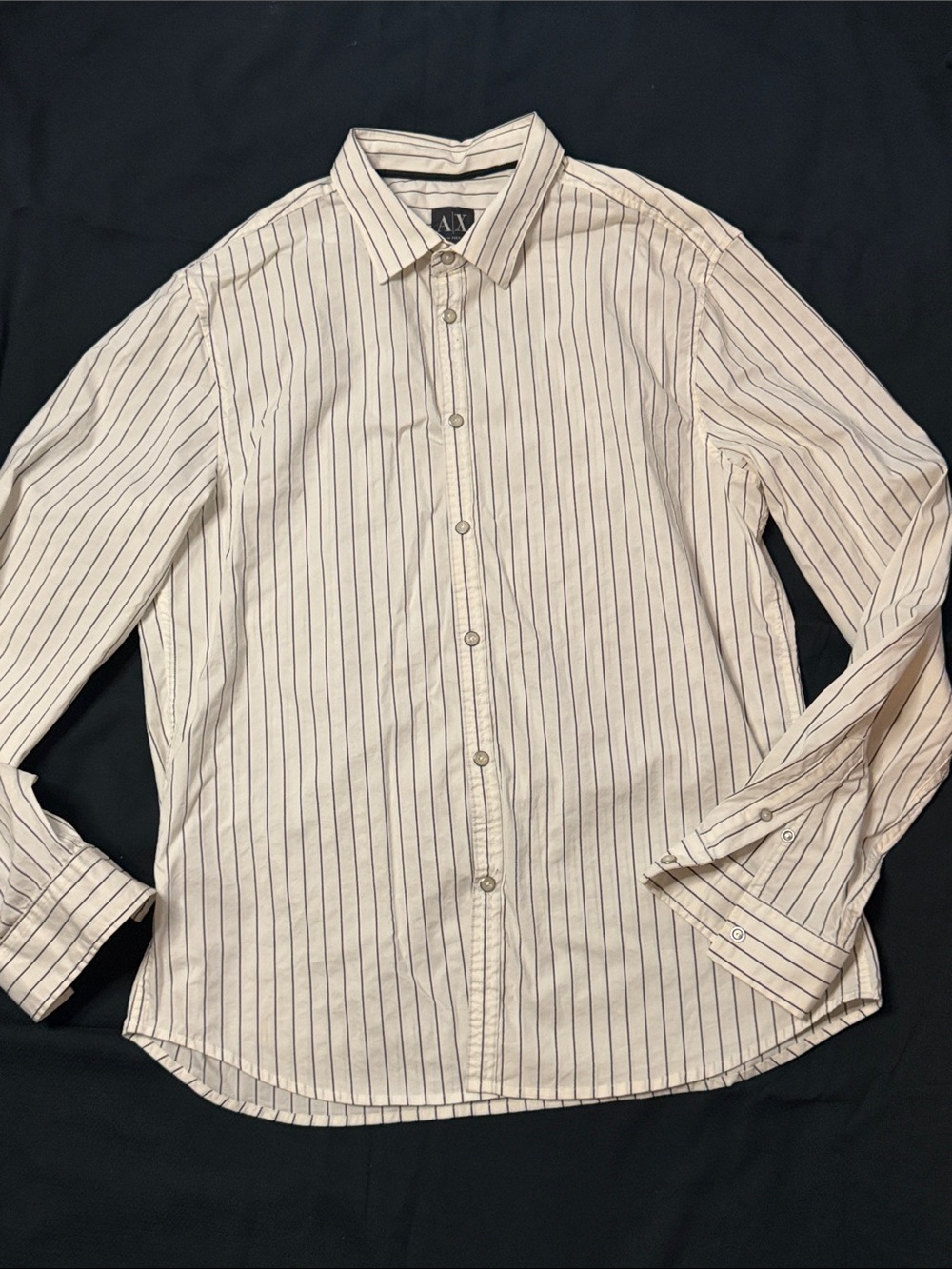 A/X Armani Exchange Cream Button-Down I Shirt with Navy Pinstripes